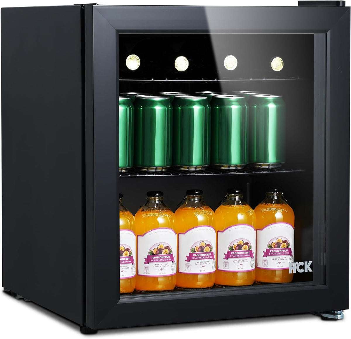 Mini-Kühlschrank 48L, 0–15°C, 39 dB, verstellbar, aus Glas, für das Büro, Schwarz, HCK
