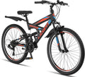 Licorne Bike Bike Premium E-Bike, 26 Zoll, Schwarz/Rot/Blau