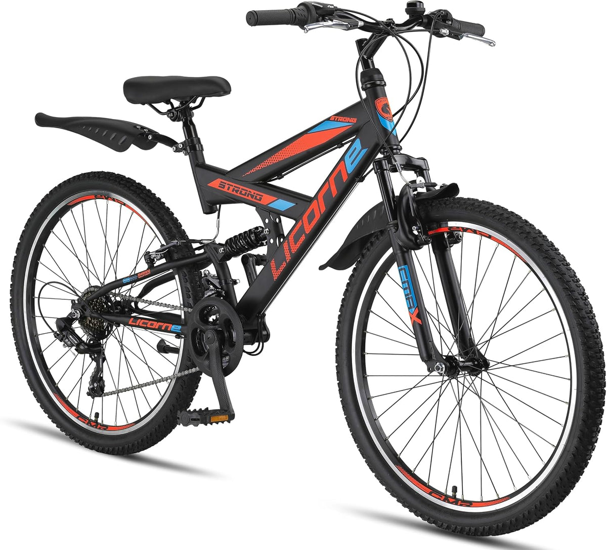 Licorne Bike Bike Premium E-Bike, 26 Zoll, Schwarz/Rot/Blau