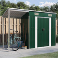 Gerätehaus, 277 × 110,5 × 181 cm, aus Stahl, mit Stauraum, für den Garten, Grün/Weiß, ShGaxin