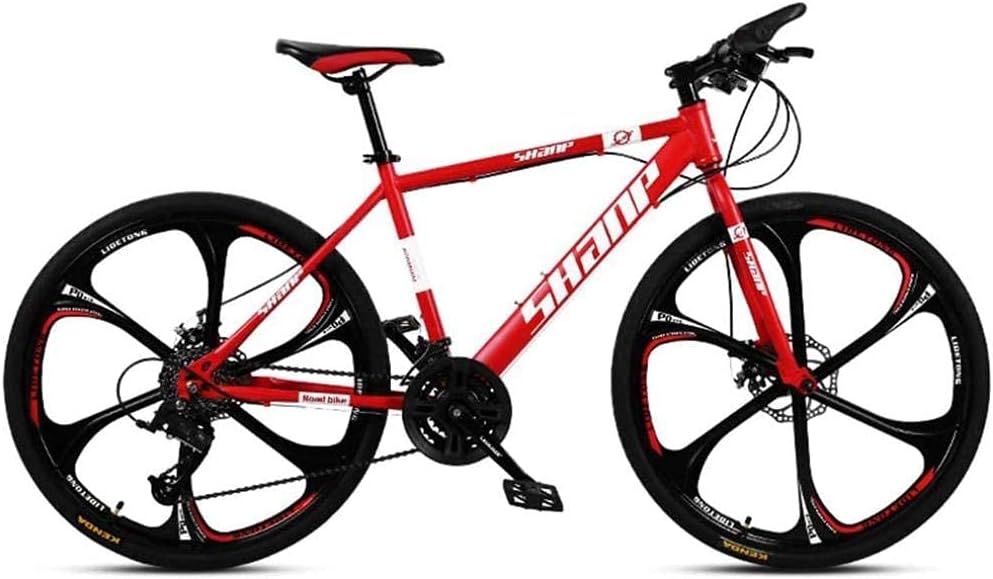 QUNINE Mountainbikes, 26 Zoll, aus Stahl und Stoff, verstellbar, Rot/Schwarz