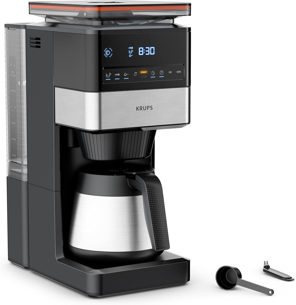 KRUPS KT842810 Kaffeemaschine, 1,25 L, mit LED, Schwarz/Edelstahl, aus Edelstahl und Stahl