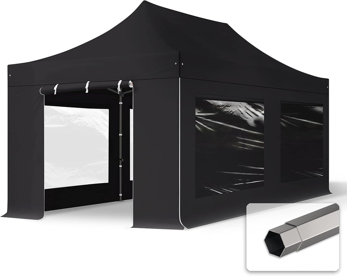 TOOLPORT Gartenpavillon, 3 × 6 m, mit 4 Seitenteilen, wasserdicht, Schwarz