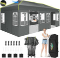 Gartenpavillon, 3 × 6 m, mit 6 Seitenteilen, wasserdicht, winterfest, klappbar, für den Garten, Grau, COBIZI