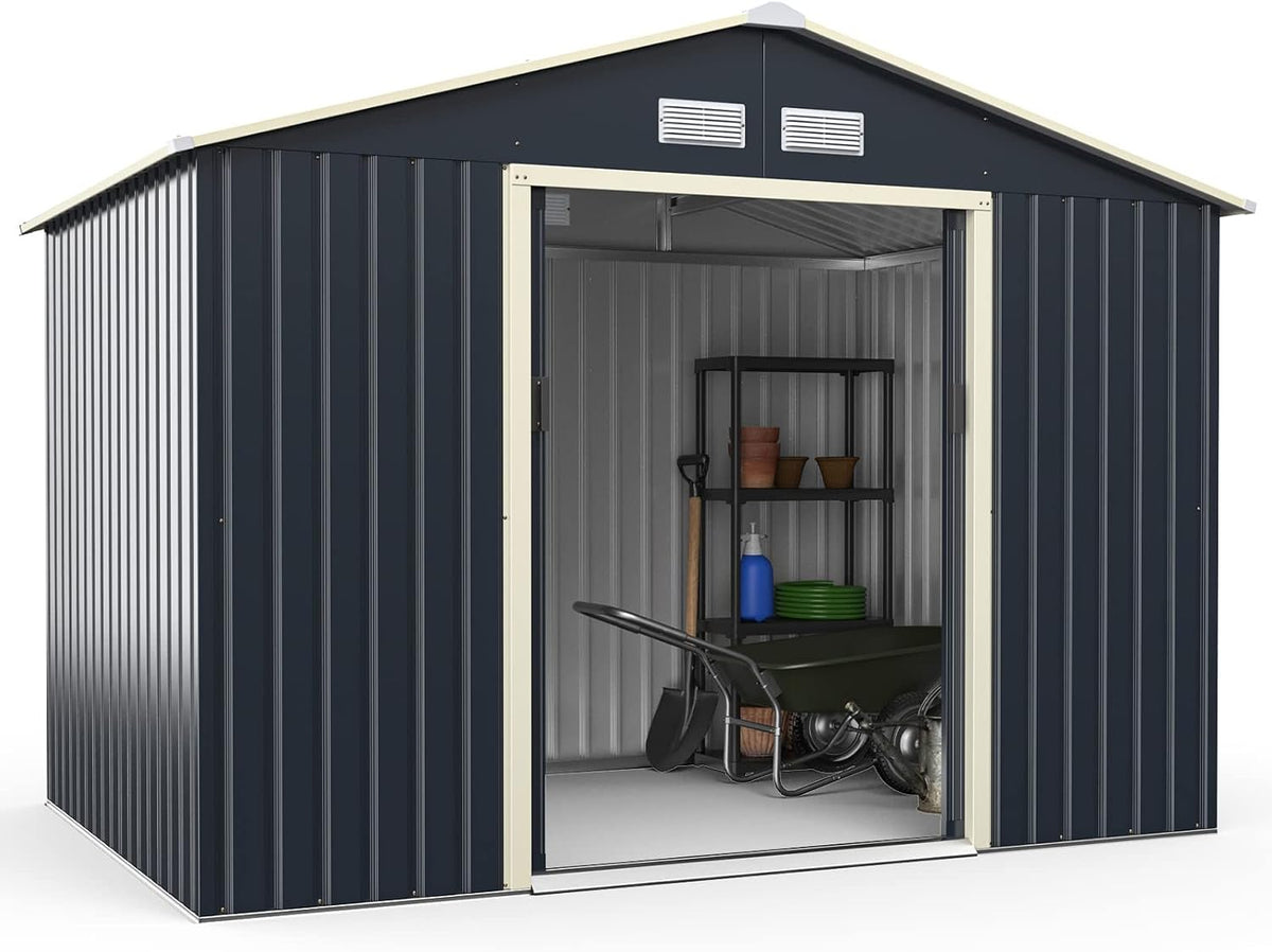 COSTWAY Gerätehaus Metall Rasenmäher, 277 × 191 × 202 cm, für den Garten, Dunkelgrau