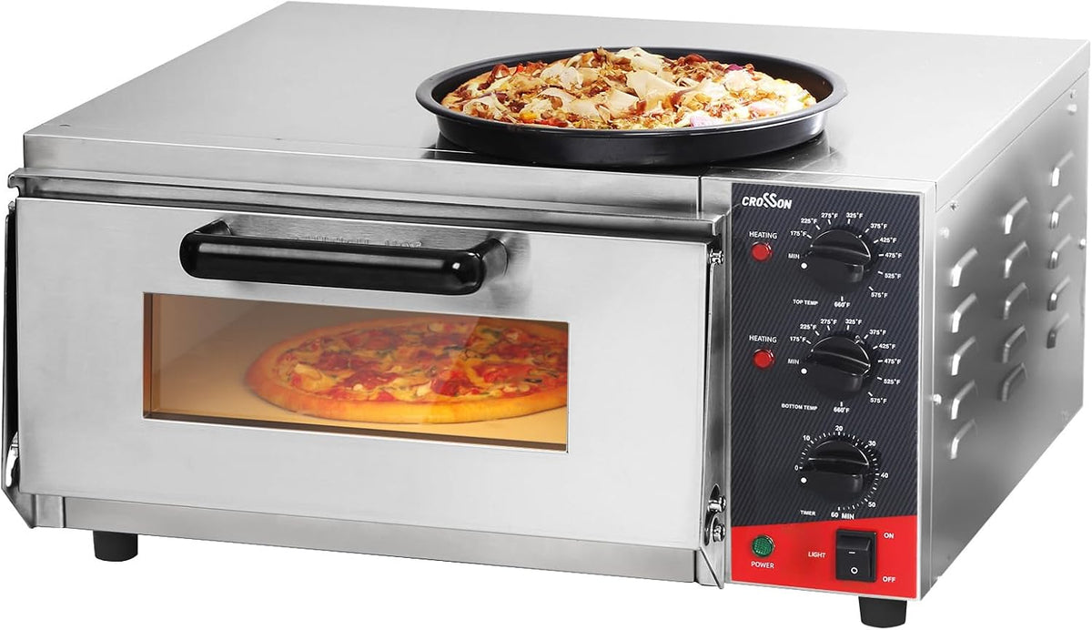 Pizzaofen, 1800 W, 120 V, mit Timer, Silber/Schwarz, crosson