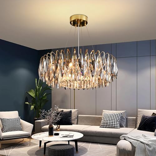 AHXIAOZN Luxus Gold Kristall Kronleuchter, verstellbar, für das Wohnzimmer und das Schlafzimmer, Gold/Transparent