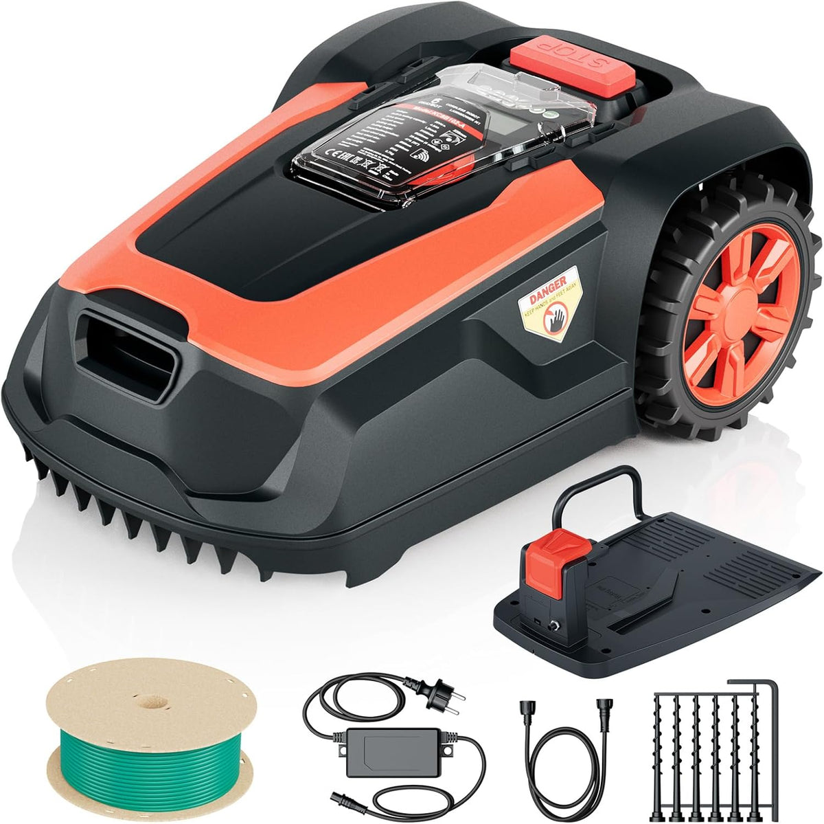 Mähroboter M1, 25–6mm, 1400 m², 22 cm, mit WLAN, mit App-Steuerung, Schwarz/Orange, OKAYBOT