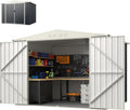 Gerätehaus m3, 246 × 193 × 180 cm, mit Stauraum, aus Metall, für den Garten, Grau/Weiß, HOMASIS
