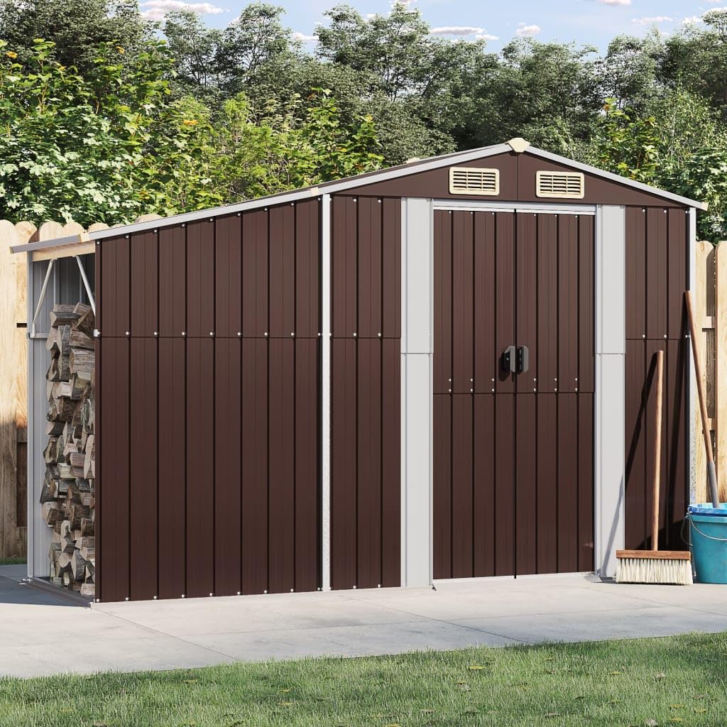 Gerätehaus, 277 × 93 × 179 cm, für den Garten, aus Stahl, Braun/Grau, GCHDHAPB