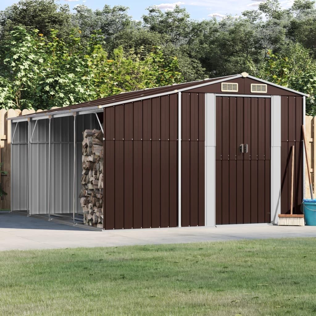 Gerätehaus, 277 × 365,5 × 179 cm, aus Stahl, für den Garten, Braun/Silber, AJJHUUKI