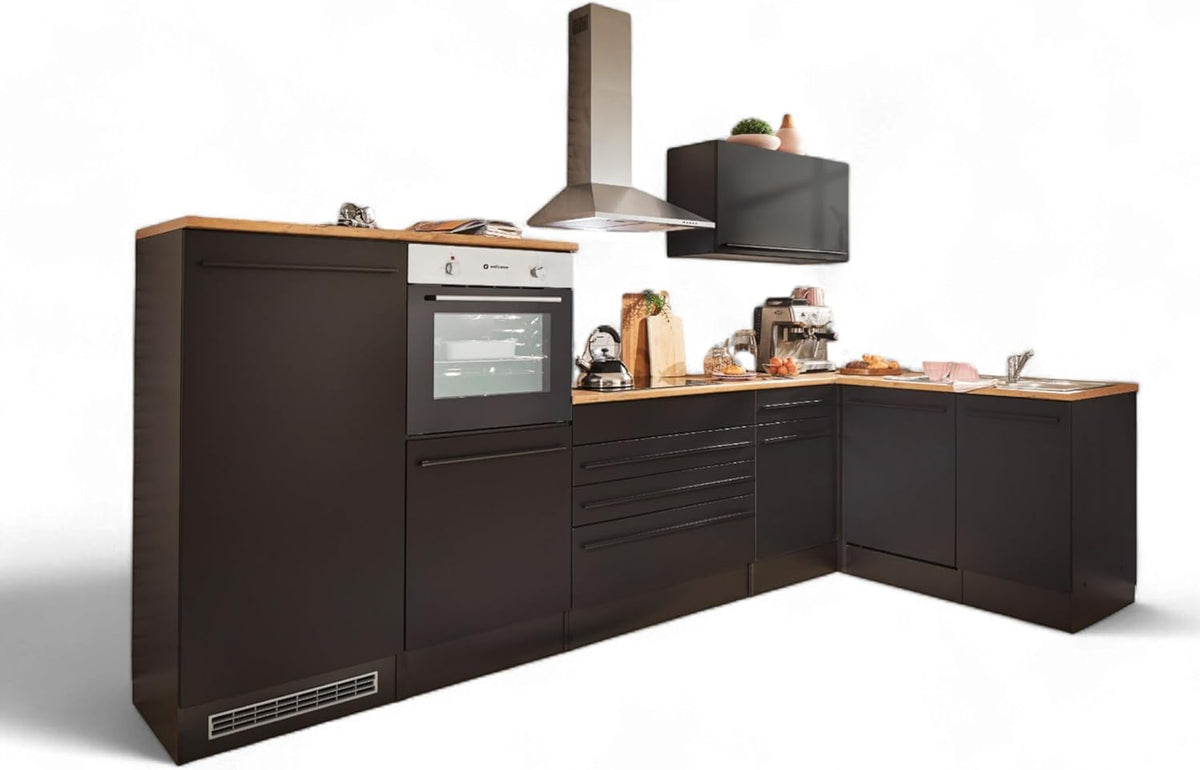 Stella Trading Küchenzeile, 320 × 200 × 60 cm, mit Stauraum, für die Küche, Schwarz