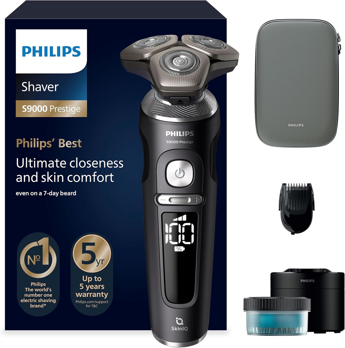 Philips S9000 Rotationsrasierer, wasserdicht, Schwarz