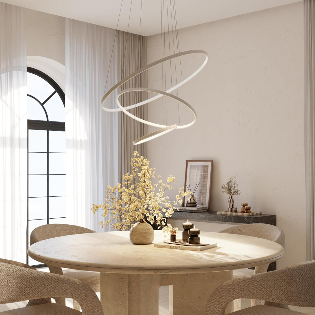 Esstisch, mit LED, höhenverstellbar, Weiß, LUMIÈRE Design