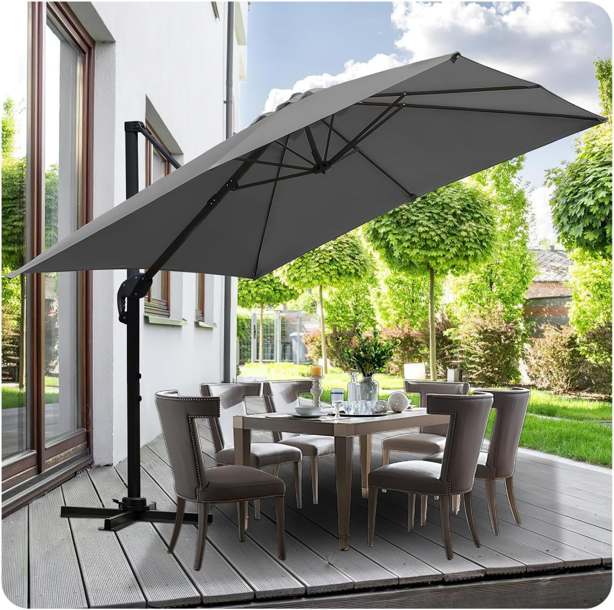 Sonnenschirme, 300 cm, wasserabweisend, für den Garten und die Terrasse, Grau, Jaxguom