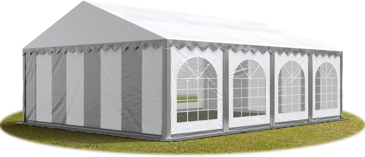 TOOLPORT schwerentflammbar Premium Gartenpavillon, 5 × 8 m, wasserdicht, Grau/Weiß
