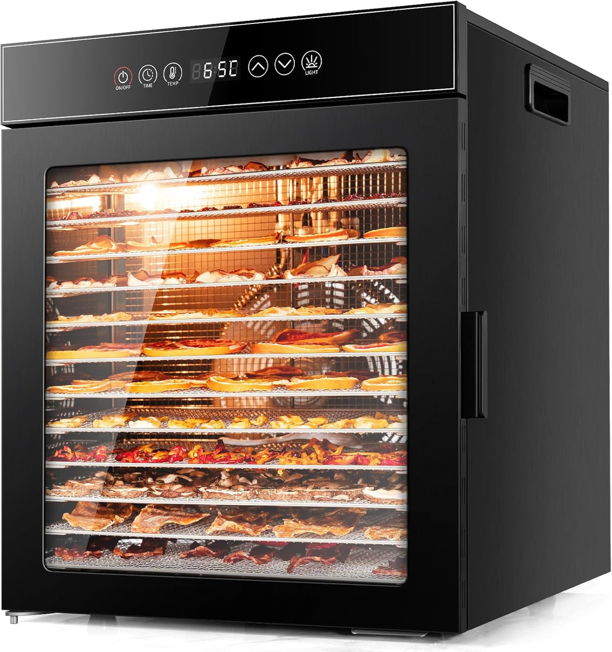 Kwasyo LT-09 Dörrautomaten, 30–90°C, 900 W, mit Timer, verstellbar, aus Edelstahl und Stahl, Schwarz