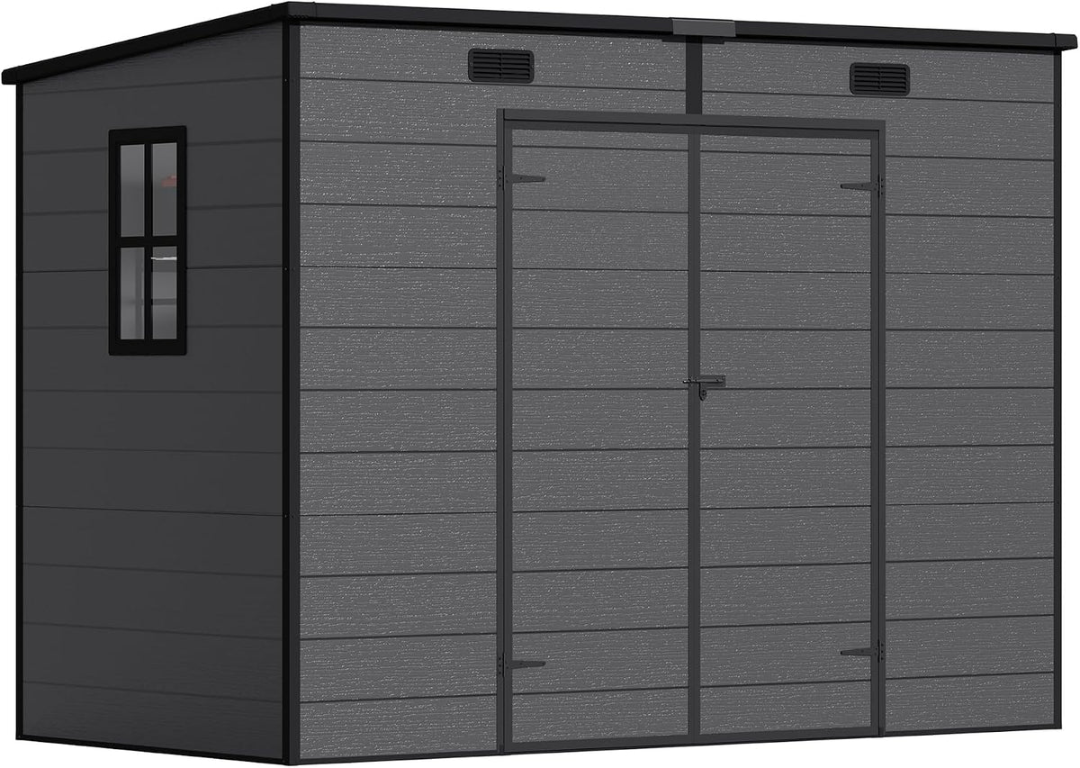 Gerätehaus, 226 × 112 × 183 cm, für den Garten, aus Kunststoff und Stoff, Schwarz, TRIUMPHKEY