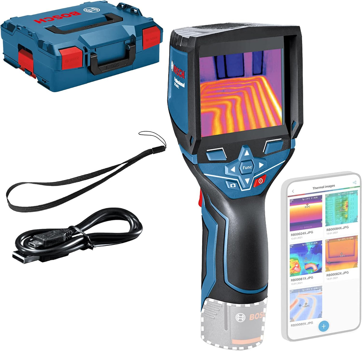 Bosch Infrarot-Thermometer, 12 V, 10 °C, ohne Akku, mit USB, Blau/Schwarz