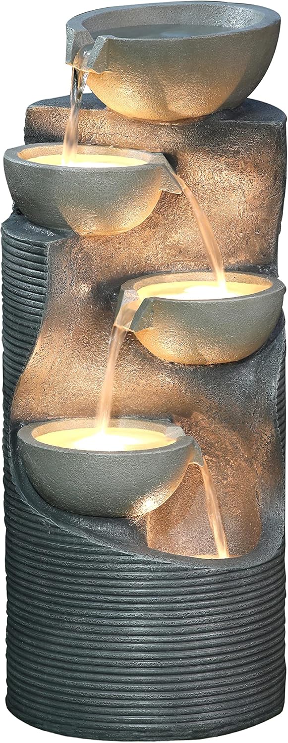 Tischbrunnen, 81 × 34 × 33 cm, mit LED, für den Garten, Grau, Dehner